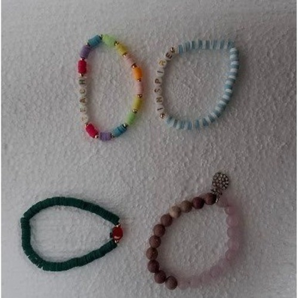 4pc Teacher Bracelet Set Teach Inspire Apple Heishi Beaded Stretch Jewelry